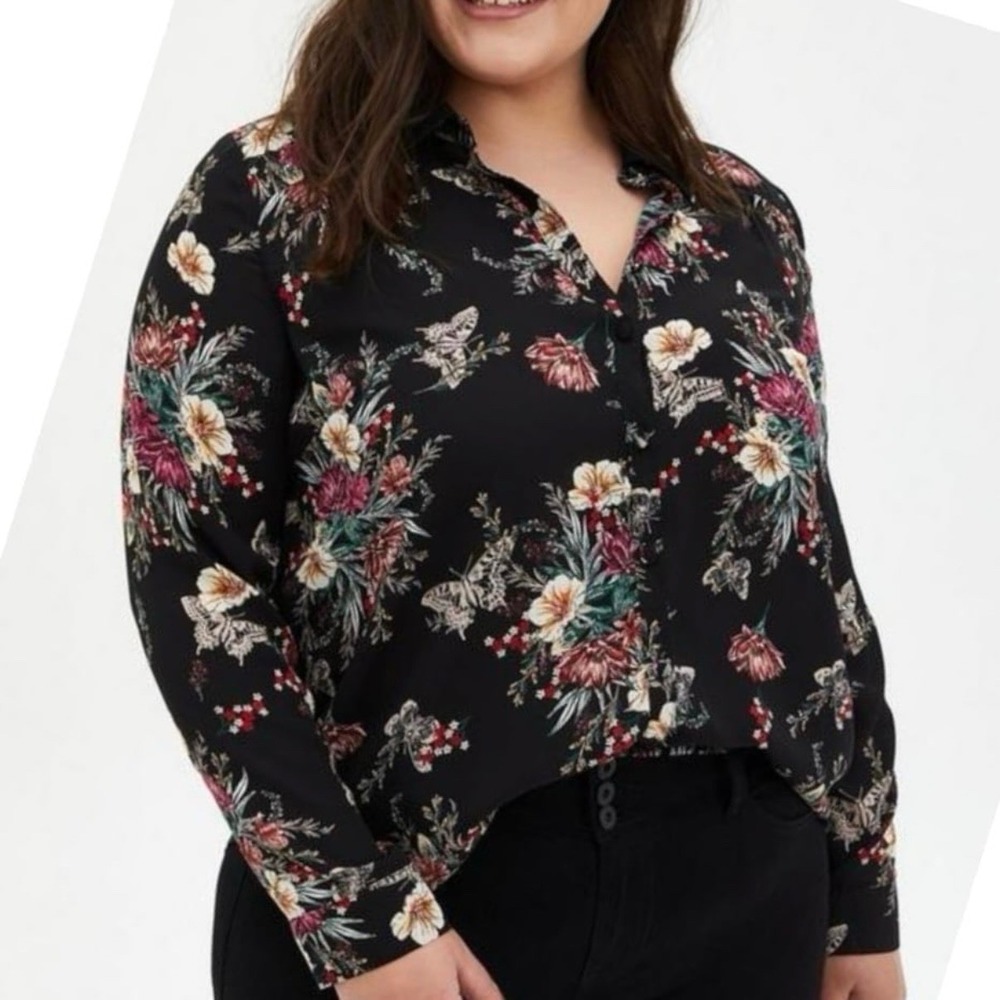 Torrid Madison Colorful Floral Georgette Button Up Long Sleeve Shirt Size 3X